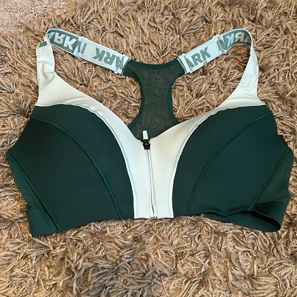Adidas + Ivy Park Light & Dark Green Zip-Up Athletic Sports Bra,  Size: L